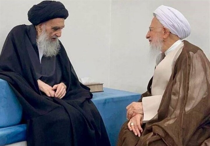دیدار آیت‌الله جوادی آملی با آیت‌الله سیستانی در نجف اشرف