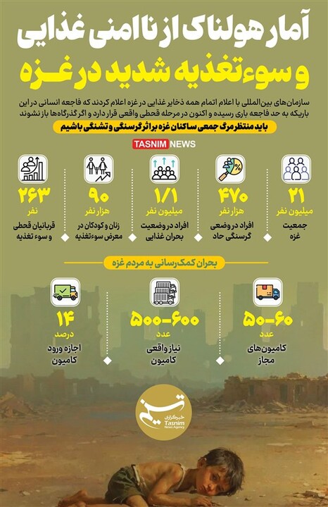 اینفوگرافیک: آمار هولناک از ناامنی غذایی و سوء‌تغذیه شدید در غزه
